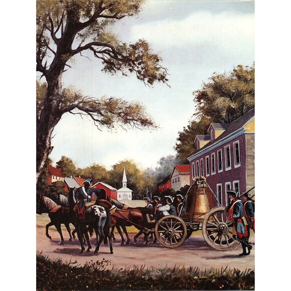 Transporting The Liberty Bell 1980s Art Print Retro Kitsch Wall Art SG5 - Picture 1 of 2
